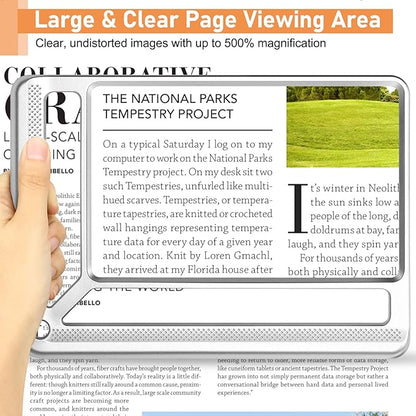5X Full Page Magnifying Glass for Reading, Lightweight Rectangular Magnifier Provides Large Book Page Viewing Area, Handheld Magnifier for Reading Small Prints for Seniors, Low Vision-Silver