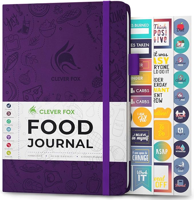 Clever Fox Food Journal - Daily Food Diary, Meal Planner to Track Calories & Nutrients, Weight Tracker Notebook, A5 (Purple)