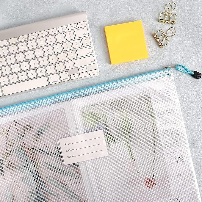 EOOUT 24pcs Mesh Zipper Pouch Bags A3 Extra Large Document Bag with Label Pocket, 16.9x12 Inches, Plastic Zip File Folders, Puzzles, Board Game Storage for Organizing Office Home