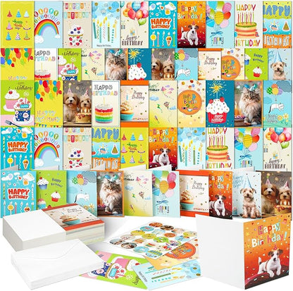 200 Set Unique Happy Birthday Card Bulk with Envelope and Sticker Blank Greeting Card Large 5 x 7 Inch Suitable for Office Kids Women Men, 20 Styles(Pastel Style)
