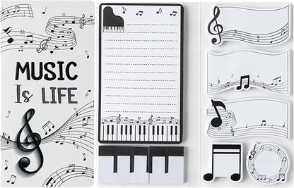 B1ykin Sticky Notes Set - Cartoon Theme Cute Self-Stick Notes Pad Teacher Appreciation Gifts， Self-Adhesive Writing Memo Pages Sticky to Do Notepad for Kids Employee School Office (Music is Life)