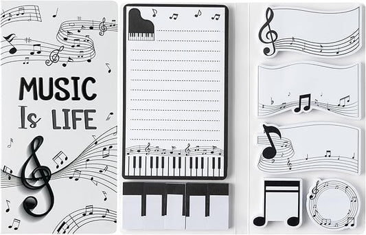 B1ykin Sticky Notes Set - Cartoon Theme Cute Self-Stick Notes Pad Teacher Appreciation Gifts， Self-Adhesive Writing Memo Pages Sticky to Do Notepad for Kids Employee School Office (Music is Life)