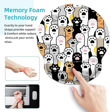Ergonomic Mouse Pad with Wrist Support,Cute Cat Paws Mouse Pad with Wrist Rest,Relieve Wrist Pain Mousepad Non-Slip Rubber Base,Mouse Pads for Desk,Computers,Laptop,Office,Gaming,Home,Accessories