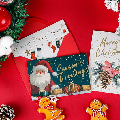 Christmas Cards Assortment, 24 Holiday Cards with Red Envelopes, Greeting and New Years Cards with 6 Designs for Christmas, Holiday, New Year Gift (4x6 Inch)