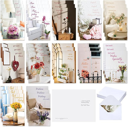 36 Sets Christian Get Well Soon Cards with Scripture Assorted Religious Bible Verse Wishing You Well Greeting Cards with Envelope(Various Floral)