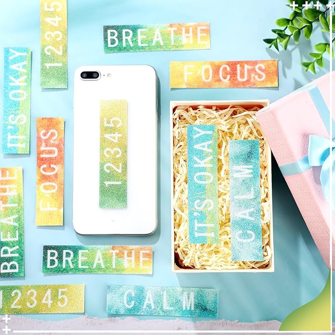Crtiin 80 Pcs Anxiety Sensory Stickers with Inspirational Quotes Calm Textured Strips Relief Mental Health Stickers School Office Adhesive Sensory Tape Anti Stress Toys for Adults Teens (Dazzling)