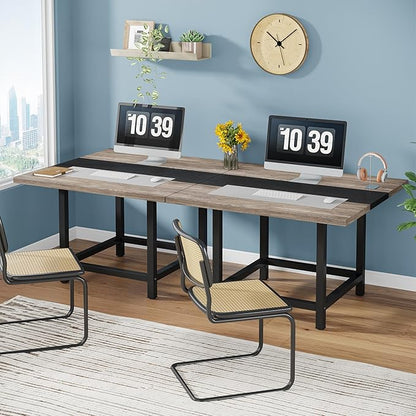 LITTLE TREE 6.5 Ft Conference Table, Modern Black Rectangle 78.74" L X 39.2" W X 29.52" H Wood Seminar Table for Office, Conference Room, 2 Separate Piece