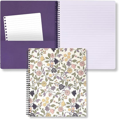 Steel Mill & Co Cute Floral Large Spiral Notebook College Ruled, 11" x 9.5" with Durable Hardcover and 160 Lined Pages, Purple Vine Ditsy