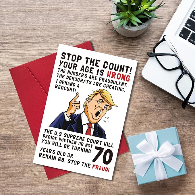 Ogeby Funny 70th Birthday Card, 70th Birthday Cards Gifts for Women Men, Hilarious 70 Year Old Birthday Gifts for Dad Mom Sister Brother, Stop The Count, Demand a Recount