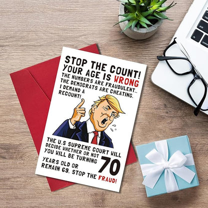 Ogeby Funny 70th Birthday Card, 70th Birthday Cards Gifts for Women Men, Hilarious 70 Year Old Birthday Gifts for Dad Mom Sister Brother, Stop The Count, Demand a Recount
