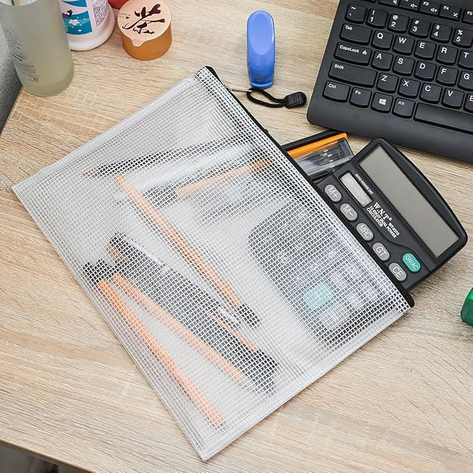 AUSTARK 10 Pcs Zipper File Bags, Waterproof Plastic Mesh Pouch for Office School, Board Game Storage Bags (B5 Size 11.4''x8.2'', White and Black)