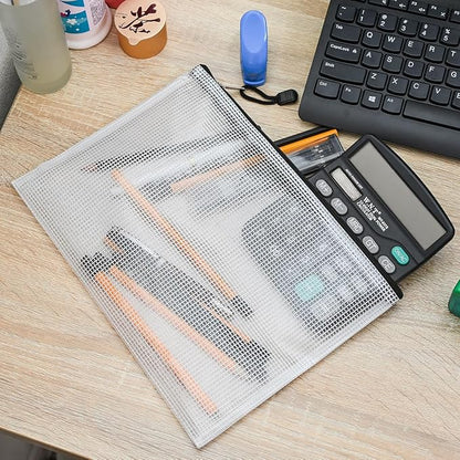 AUSTARK 20 Pcs Zipper File Bags, Plastic Mesh Pouch, Board Game Storage Bag, Waterproof Bags for Office School (B5 Size 11.4''x8.2'', White and Black)