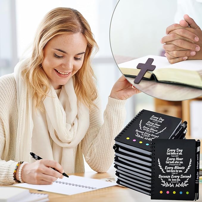 100 Pcs Bulk Christian Gifts Prayer Journal for Woman - 50 Set Religious Notepad with Christian Pen - Bible Notebook - Church Gifts for Mother's Day, Bible Study, and Family Devotions ( Black )