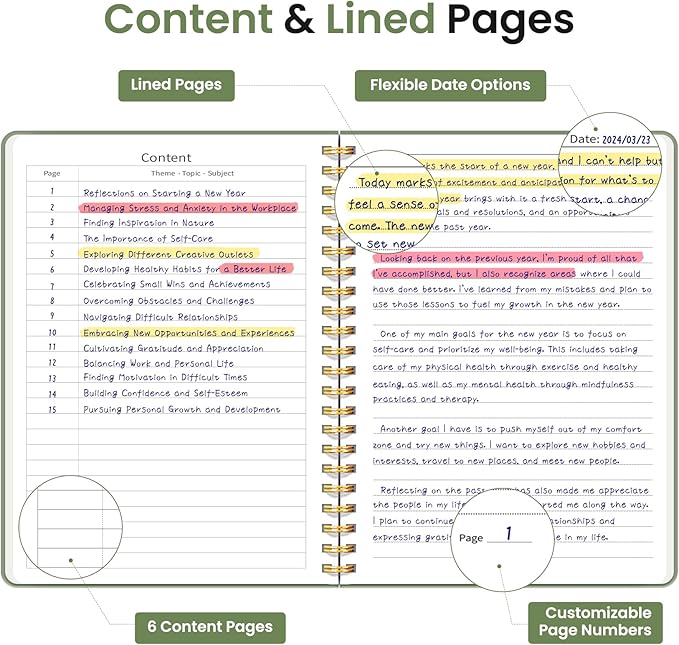 Lined Spiral Journal Notebook for Women & Men, 140 Pages, College Ruled Hardcover Notebook for Work & Note Taking, Journals for Writing, A5(6"x8") - Green