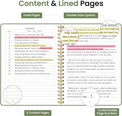 Lined Spiral Journal Notebook for Women & Men, 140 Pages, College Ruled Hardcover Notebook for Work & Note Taking, Journals for Writing, A5(6"x8") - Green