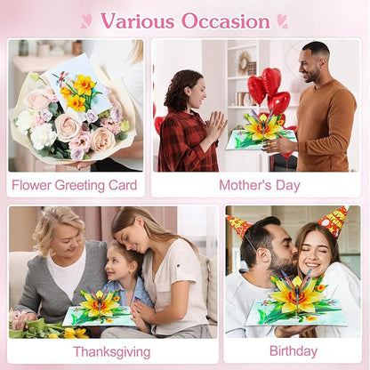 D4DREAM Dragonfly Gifts for Women - Daffodils Flower Dragonfly Pop Up Card 3D Birthday Card for Women Pop Up Mothers Day Cards with Envelope for Her Wife Mom Grandma
