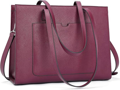 Telena Laptop Tote Bag for Women, 15.6 Inch Shoulder Tote Bag Leather Briefcase for Women, Large Capacity Handbag Bags