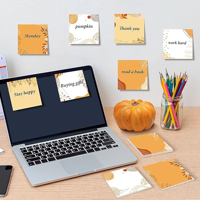16 Pieces Fall Sticky Notes Fall Boho Style Design Self-Adhesive Note Pads Sticky Memo Notes for School Office Home Supplies Students Teachers Present