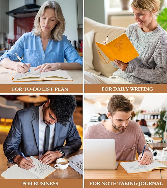 Lined Journal Notebook for Women and Men,Hardcover Leather Journaling Notebook for Writing, Travel, Business, Work and School,200 Pages A5 Notebook for Note Taking, Diary 5.9" × 8.5" - Yellow