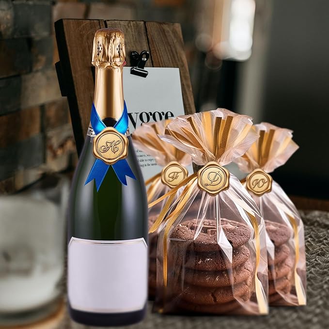 Yoption Initial F Wax Seal Stickers, 50 Pack Antique Gold Letter Self Adhesive Envelope Seal Stickers for Wedding Party Birthday Christmas (F)