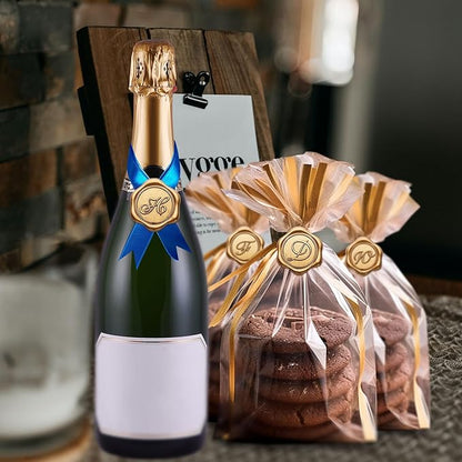 Yoption Initial W Wax Seal Stickers, 100 Pack Antique Gold Self Adhesive Letter Envelope Seal Stickers for Wedding Party Birthday Christmas (W)