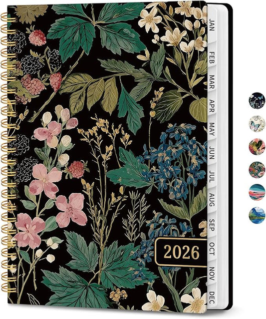 2026 Planner, Weekly and Monthly Planner for Women, January 2026 to December 2026, Pretty Hardcover 2026 Calendar Planner Book with Tabs, Inner Pocket, Spiral Bound, Perfect Office Home School Supplies - 6.3" x 8.5", Forest Botanica