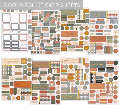 ZICOTO Ultimate All-in-One Journaling Kit - Incl. Journal Notebook With Linen Hardcover and Dotted Pages, Stencils, Stickers, Washi Tapes, Paper Clips and More Bullet Checklist Supplies