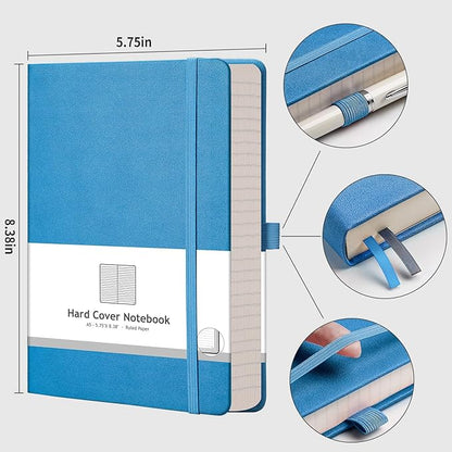 AHGXG Thick Journal Lined Notebook - 320 Numbered Pages A5 Notebook College Ruled Journal for Writing, 100gsm Lined Paper, Leather Hardcover, for Women Men Work Office School, 5.75'' X 8.38''-Blue