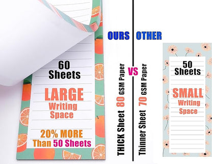 8 Large Magnetic Notepads – Big Notepads for Grocery List, Shopping List, To-Do List, Reminders -Strong Magnetic Back- Memo Pads with Realistic Fruit Designs | 60 Sheets per Pad 9 x 3.5 inch (8 Pack)