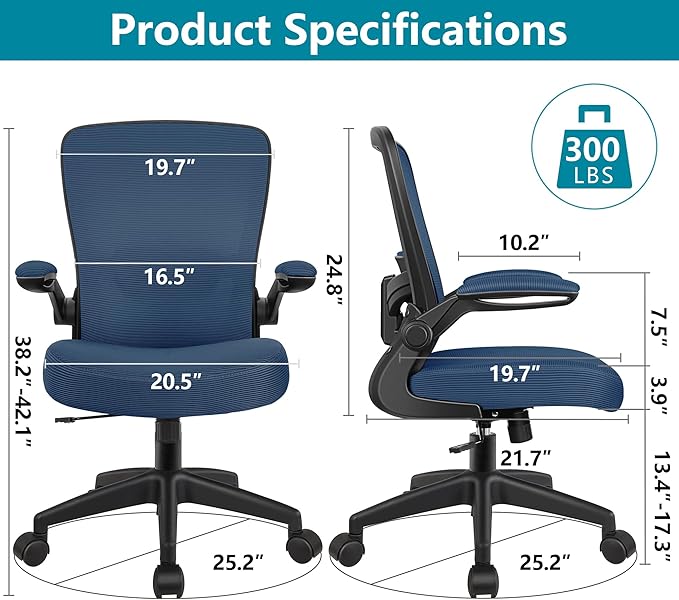 FelixKing Office Chair, Ergonomic Desk Chair Breathable Mesh Chair with Adjustable High Back Lumbar Support Flip-up Armrests, Executive Rolling Swivel Comfy Task Computer Chair for Home Office