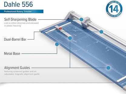 Dahle 556 Professional Rotary Trimmer, 37" Cut Length, 14 Sheet Capacity, Self-Sharpening, Dual Guide Bar, Automatic Clamp, German Engineered Paper Cutter