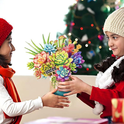 Pop Up Flowers Cards, Paper Flowers Bouquet 3D Popup Greeting Cards with Blank Note Card and Envelope for Birthday, Easter Cards, Anniversary, for Women Lover,12'' Succulent Planters