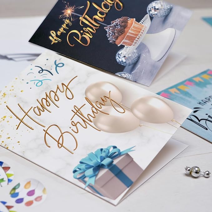 100 Happy Birthday Cards Bulk, Folded with Envelopes, Stickers, Large 5x7 Inch, and Generic Greetings Inside for Office, Business, Employees and Personal