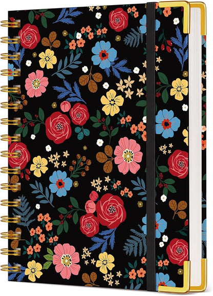 Cute Spiral Notebook Journal for Women, 160 Pages Lined Notebooks 5.75” x 8.38”, A5 Hardcover Spiral Journals with 100 GSM Thick Paper, College Ruled Notebook for Writing Work School, Rose Floral