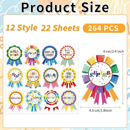 Reward Stickers Badge Designs,2.4×1.8 Inch Reward Labels Use on Classroom,Outdoor Sports Game,Party,Home,Encourage Stickers（264pcs,1bag）