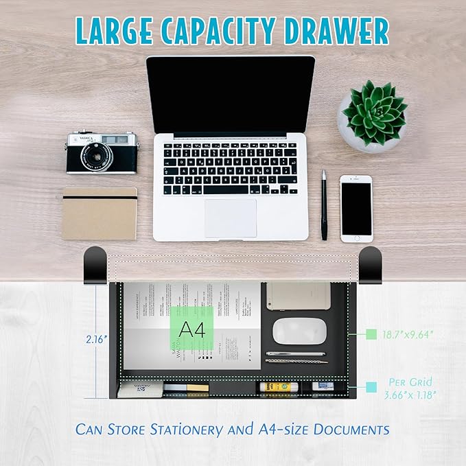 EHO Large Under Desk Slide Out Storage Drawer, Adjustable Sturdy C-Clamp Tray, 20x11.8 inch Pull Out Drawer, Smooth Sliding Rail Design for Keyboard Mouse Desk Extender Organizer for Home/Office Black