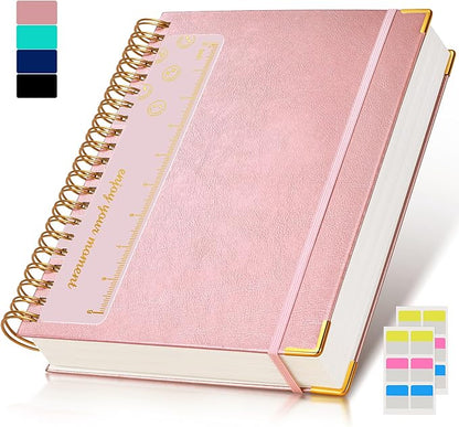 Spiral Notebook Journal 8.5” x 11”, 300 Pages Hardcover Leather Lined Journals for Women Men, A4 Large College Ruled Notebooks with 100 GSM Thick Paper, Spiral Journal for Writing Work School, Pink