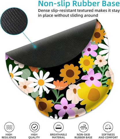 Ergonomic Mouse Pad with Wrist Support,Flower Cute Black Cat Mouse Pad with Wrist Rest,Relieve Wrist Pain Mousepad Non-Slip Rubber Base,Mouse Pads for Desk,Computers,Laptop,Office,Home,Accessories
