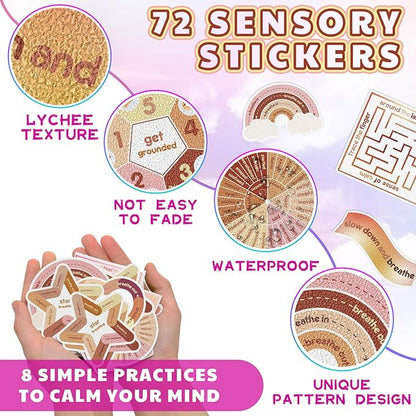 Libima 72 Pieces Anxiety Sensory Stickers Anxiety Textured Stickers Fidget Stickers Mindfulness Sticker School Counselor Supplies Adult Sensory Items Anxiety Relief, 9 Styles(Boho Color)