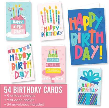 Hadley Designs 54 Happy Birthday Cards Bulk with Envelopes – Assorted Birthday Cards for Kids and Adults, Ideal for Personalization and Bulk Buyers (Colorful Doodle)