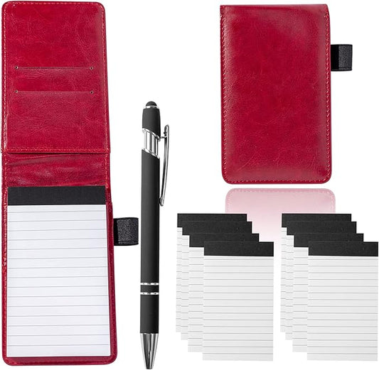 Camelmother 10 Pieces Small Notepad Holder Set Pocket Notebook 3 x 5 Inch with Pen (red Small Notepad)