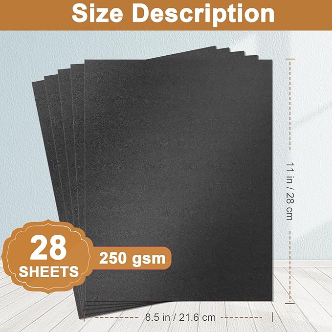 28 Sheets Shimmer Black Cardstock 8.5 x 11 Heavyweight Paper, 250gsm/92lb Black Construction Paper Card Stock for Making Card, Greeting Cards, Office, Scrapbooking, Wedding Invitations