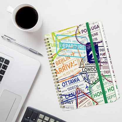 Spiral Notebook - A5 Spiral Notebooks, 8.3'' × 5.8'', 160 Pages, Aesthetic Journaling Notebooks for Women, College Lined Notebook with Elastic Closure, Back Pocket, for School Office, stampA