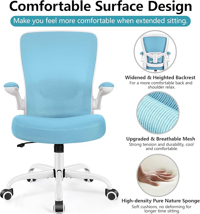 FelixKing Office Chair, Ergonomic Desk Chair Breathable Mesh Chair with Adjustable High Back Lumbar Support Flip-up Armrests, Executive Rolling Swivel Comfy Task Computer Chair for Home Office