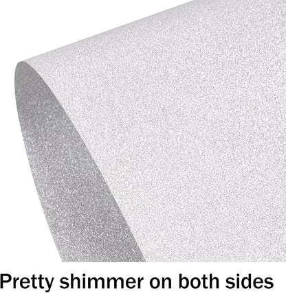 Double-Sided Silver Glitter Cardstock 8.5x11 24 Sheets, Goefun 100lb No-Shed Shimmer Glitter Paper for Scrapbook, Birthday, Wedding Party, Decorations (Not Suitable for Printing)
