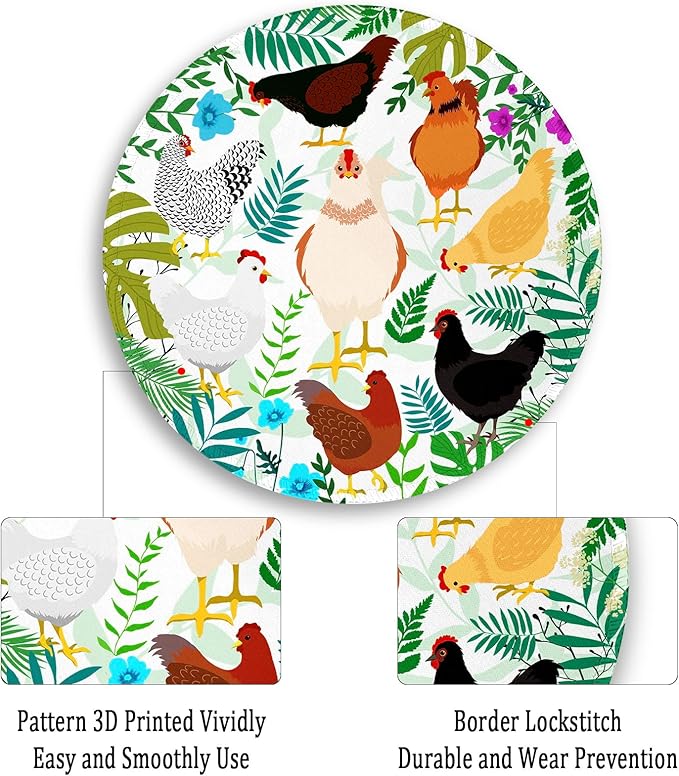 Gctriki Chicken Round Mouse Pad for Desk, Cute Office Decor for Women, Stitched Edge Non-Slip Rubber Base, Personalized Small Computer Mouse Pads for Gaming Laptop Computer, Funny Desk Accessories