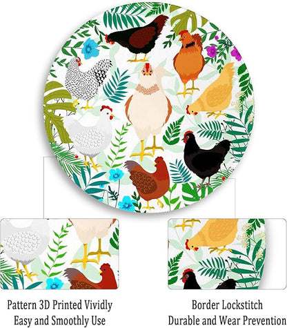 Gctriki Chicken Round Mouse Pad for Desk, Cute Office Decor for Women, Stitched Edge Non-Slip Rubber Base, Personalized Small Computer Mouse Pads for Gaming Laptop Computer, Funny Desk Accessories