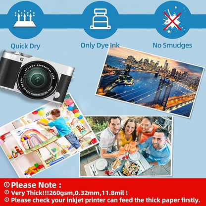 Uinkit Thick Photo Paper Glossy Double Sided 100 Sheets 8.5x11 Heavyweight 68lb 260gsm Inkjet Both Sides Printable 11.8mil A4 Letter size Flyer Bulk Pack 8.5 x 11 Card paper postcard postal A189