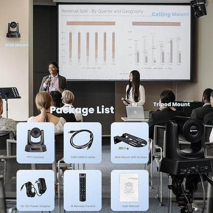 20X Optical Zoom PTZ Camera HDMI IP Live Streaming SDI USB3.0 1080P 60fps PoE Supports for Church Services Worship Education Video Conference with OBS vMix Wirecast Zoom Skype and More