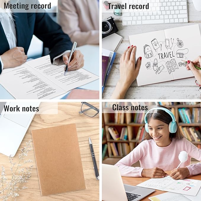 EOOUT 100pcs A5 Blank Kraft Notebooks, Journals in Bulk, Sketchbooks Bulk for Kids, 60 Pages, 80GSM, 8.3 X 5.5 Inch, Travel Journal Set, Travelers, Students and Office